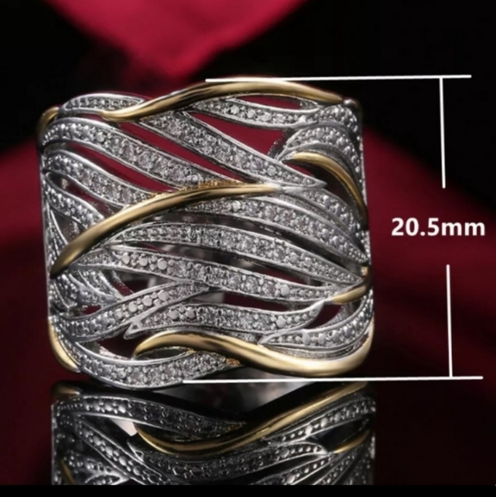 **NEW💍925 Sterling Silver Two Tone Diamond Ring